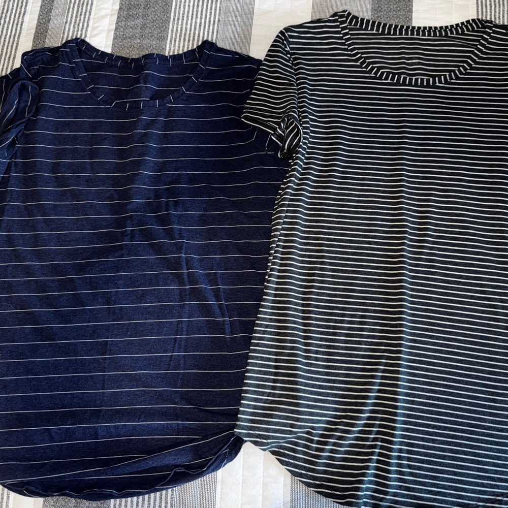2 x Lululemon Athletica Striped Love Tees- navy and black stripes